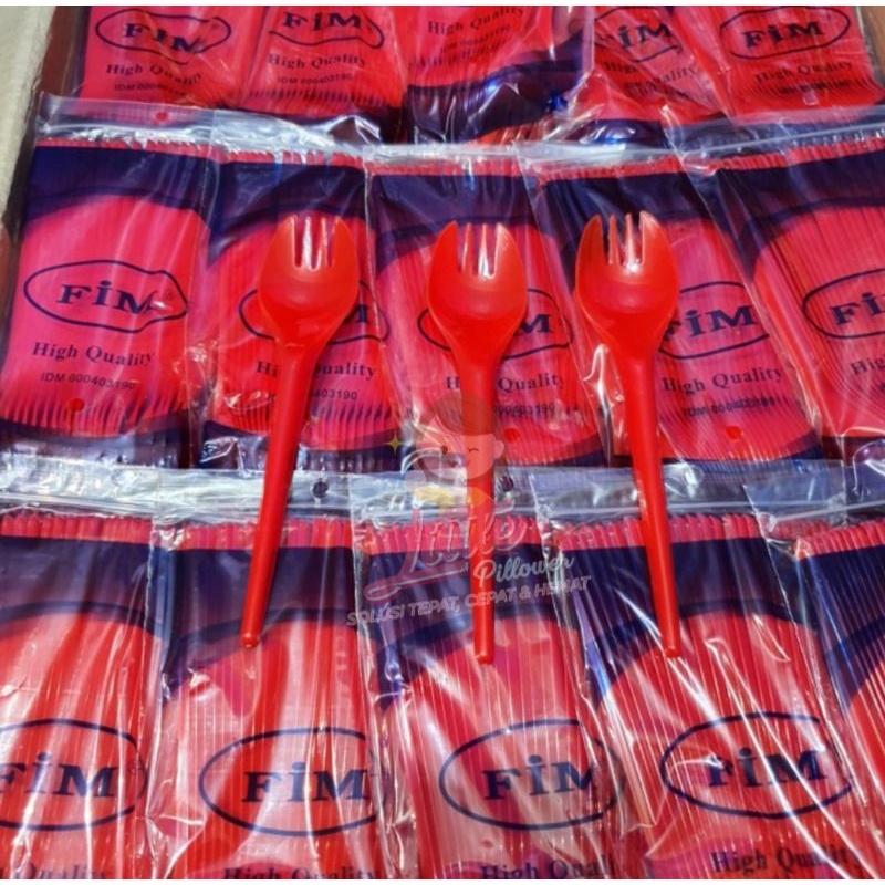 (2in1 MERAH) Sendok garpu fork 2in1 merah - sendok multifungsi - sendok catering murah