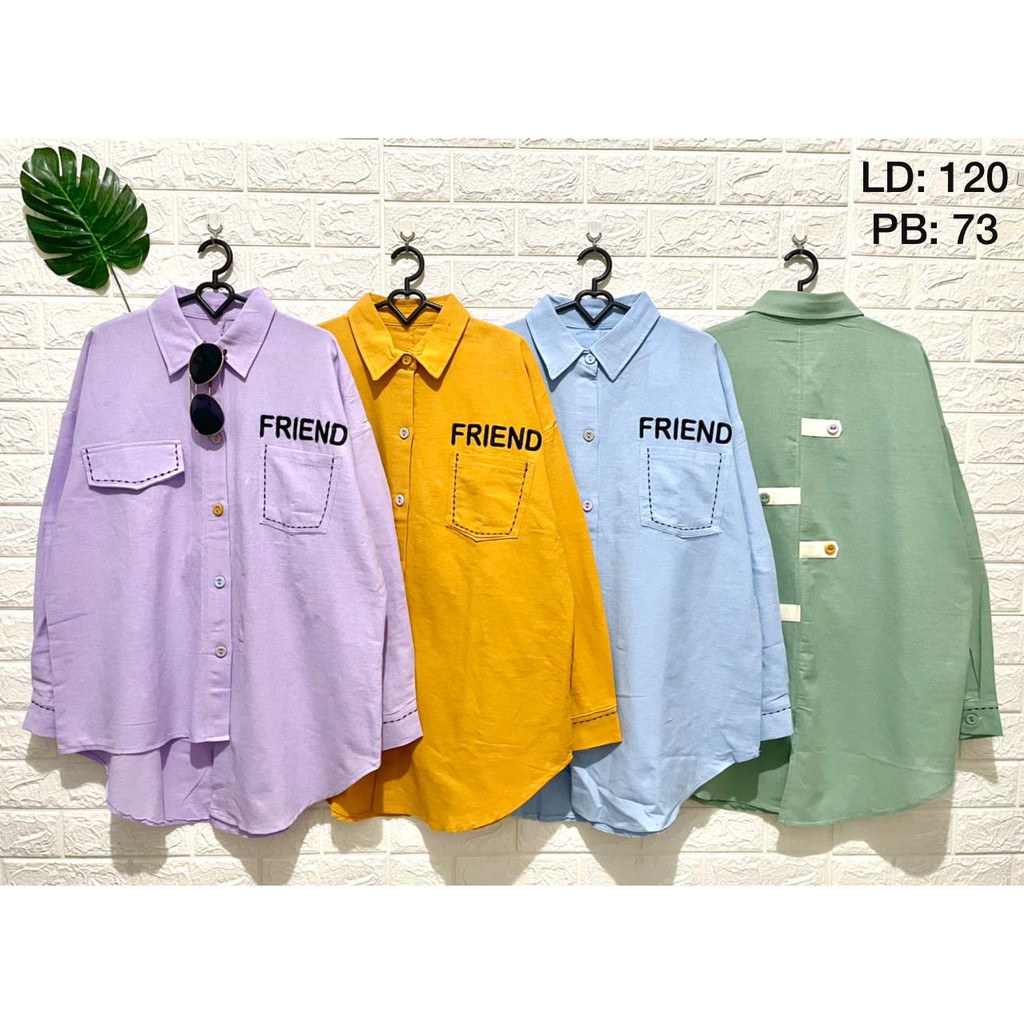 Atasan Tunik kerah Kancing depan hidup motif polos bordir " FRIEND"