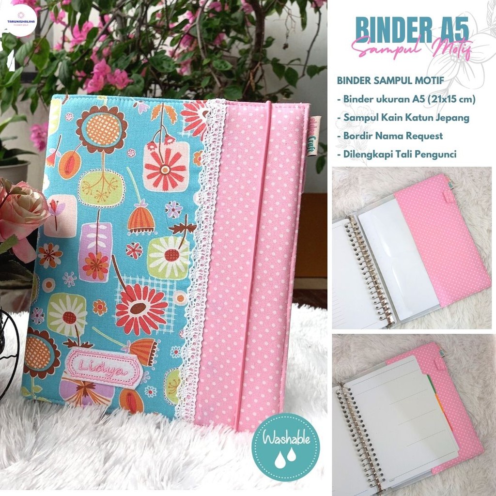 

BINDER A5 CUSTOM SAMPUL MOTIF KAIN KATUN BORDIR NAMA / A5 B5 BDR 01
