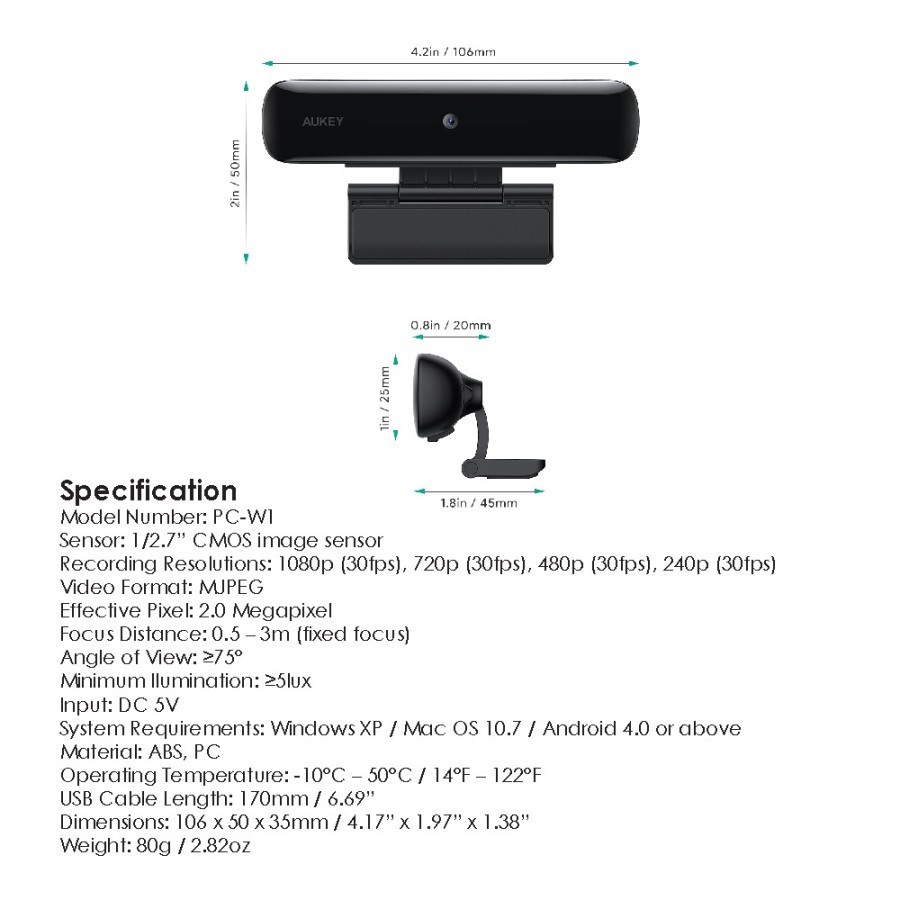 AUKEY PC-W1 - STREAM Series - 1080P Webcam - Web Camera untuk Desktop PC &amp; Laptop - Full HD with Mic