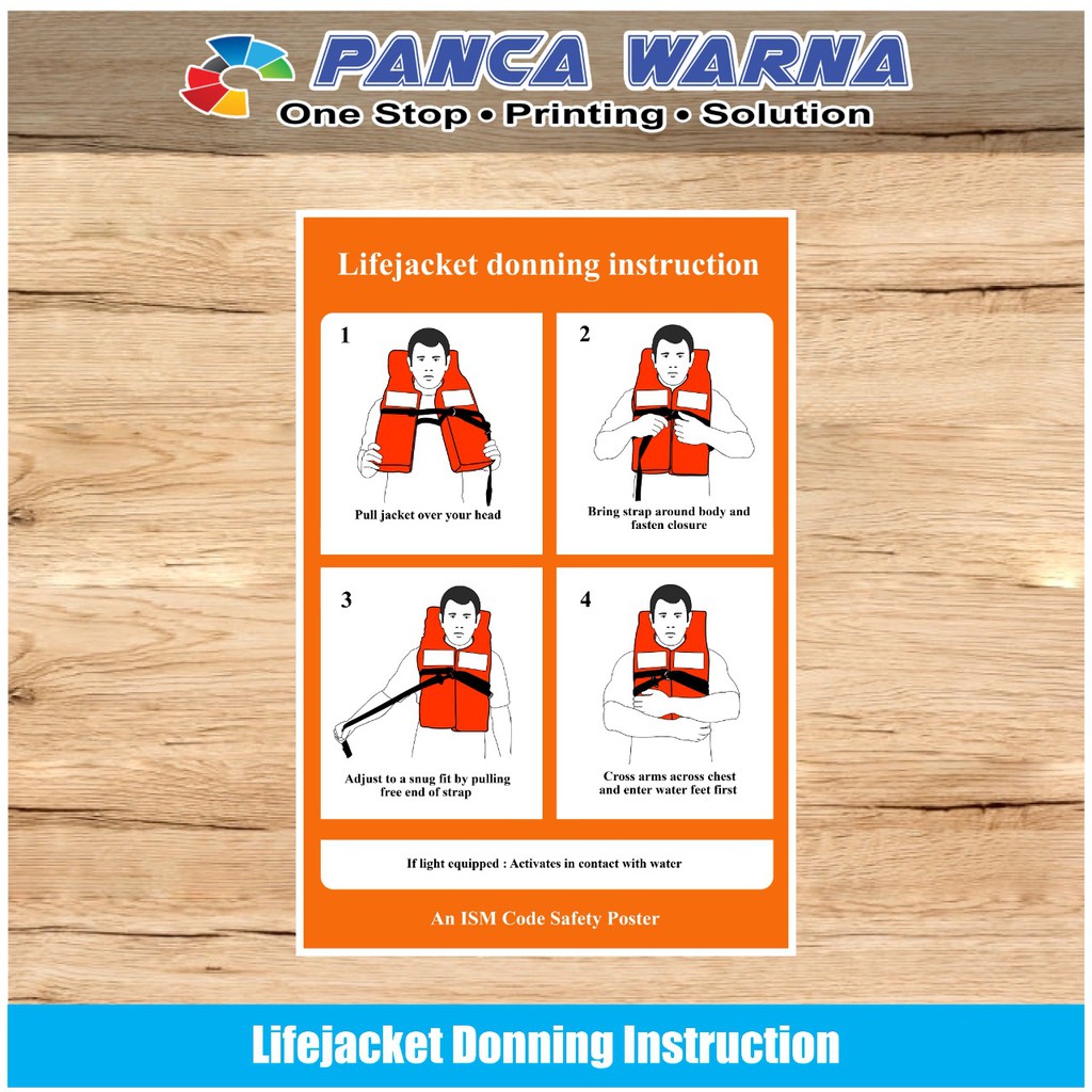 

Stiker Kapal Safety Sign Lifejacket Donning Instruction ISM Perkapalan