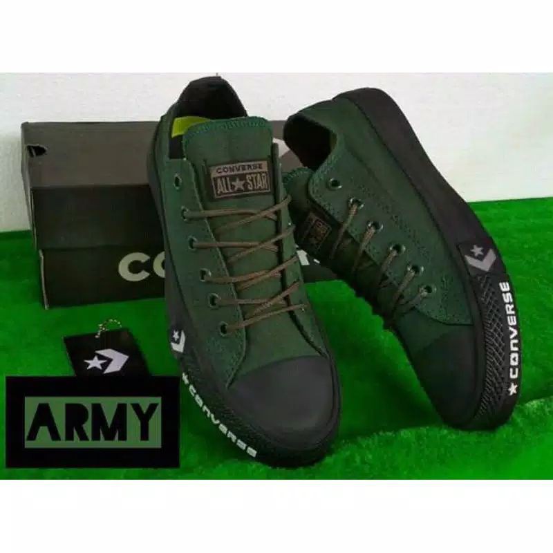 Sepatu Sneakers Terbaru Converse  Chuck Taylor ll low pendek army black ox white-ARMY BLACK