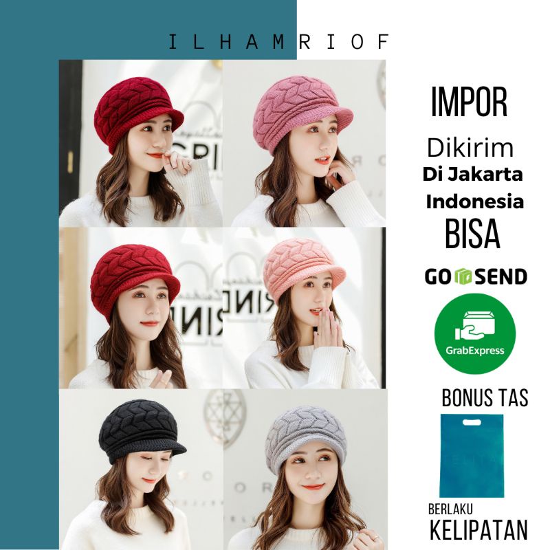Topi Baret Rajut Dewasa Knitted Hat Casual Korea Fashion