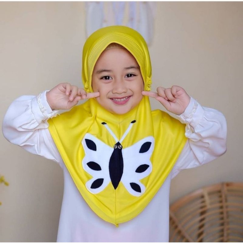 jilbab anak karakter kupu kupu / jilbab murah 3-5thn