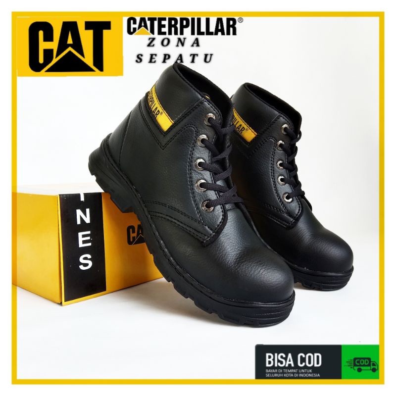 Sepatu Boot Safety Caterpillar Tinggi Ujung besi kerja proyek SPBU Murah ringan seragam sepatu safet