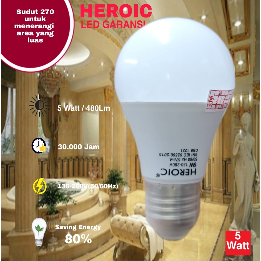 LAMPU LED HEROIC BOHLAM LED HEROIC 5 WATT GARANSI 1 TAHUN