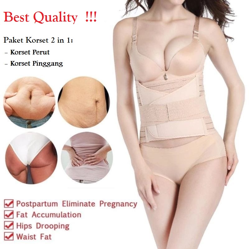 PREMIUM QUALITY - Paket Korset 3 in 1 &amp; 2 in 1 Pelangsing Perut Pinggang Pinggul / Stagen Pelangsing Pasca Melahirkan