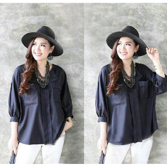 JAKET WANITA -  [Kemeja Ratih Hitam SW] kemeja wanita wolly crepe hitam