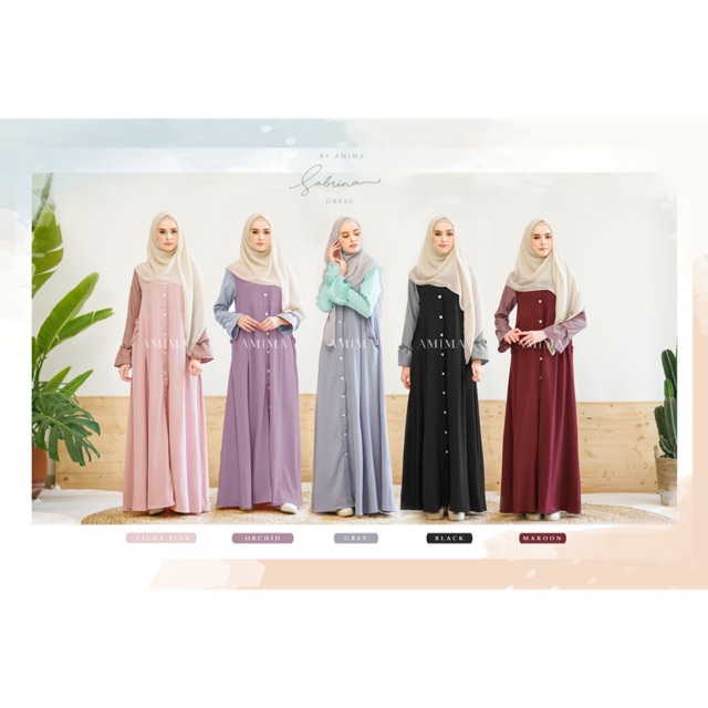 Sabrina Dress Gamis Cantik Polos Lady Zara Mix Katun Madina by Amima