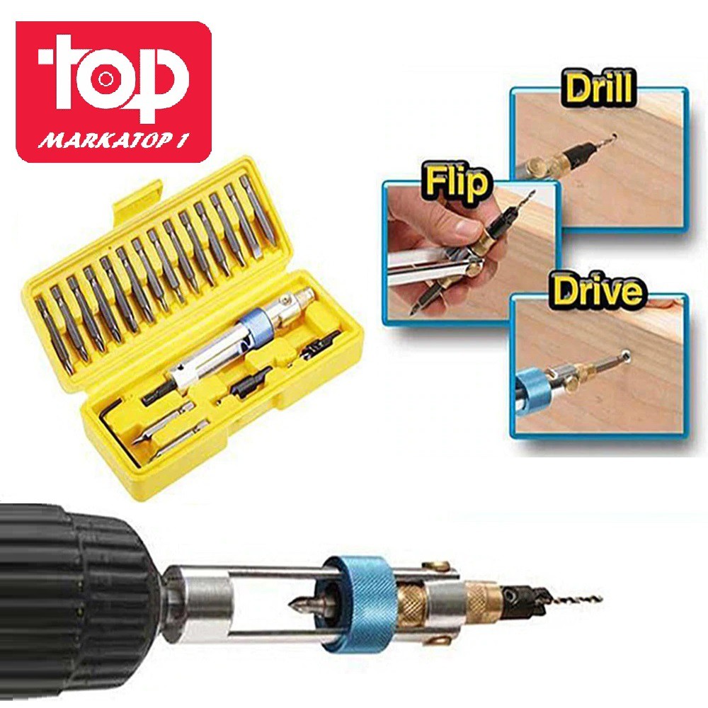 BOR Half Time Drill Driver Multi Screwdriver 2 in 1 Drill Bit Set 20 pcs Bits Flip Drip bor obeng AA