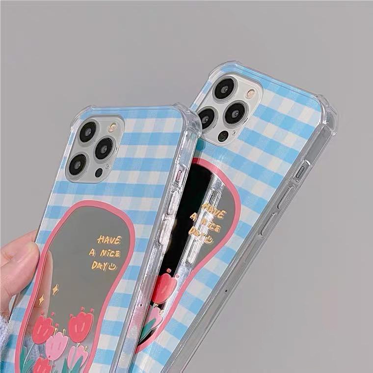 [TPC] Mirror Phone Case BLUE FLOWER FULL COVER IPHONE 6 6S 7 8 PLUS X XS MAX XR 11 12 13 PRO MAX Casing Cermin HP IP027