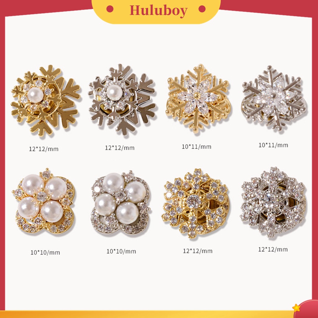 Huluboy Huluboy♡ Hiasan Kuku 3D Bentuk Snowflake Aksen Zircon + Mutiara Imitasi Untuk Nail Art / Manicure