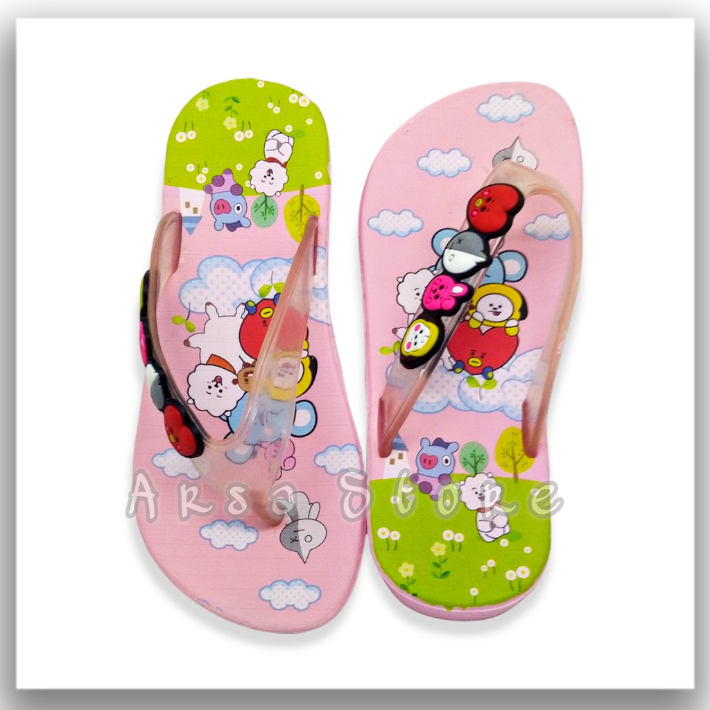 Sendal Jepit BTS Anak Perempuan Terbaru / Sandal Anak Cewek Motif BT21 Lucu Umur 2 3 4 5 6 7 8 Tahun