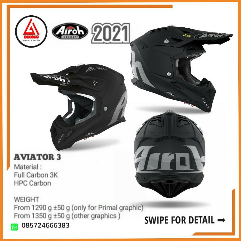 AIROH AVIATOR 3 BLACK FULL MATT, HELM CROSS AVIATOR 3, AIROH AVIATOR