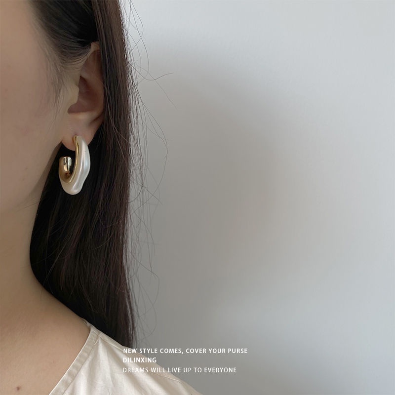 Anting Mutiara Berbentuk C Geometris Sederhana Aksesoris Telinga Wanita Korea vintage