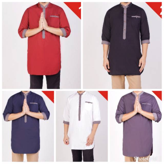 Kurta Pakistan Pria Dewasa Kancing Gamis Zipper Slimfit Navy Maroon Putih Polos Baju Koko Muslim