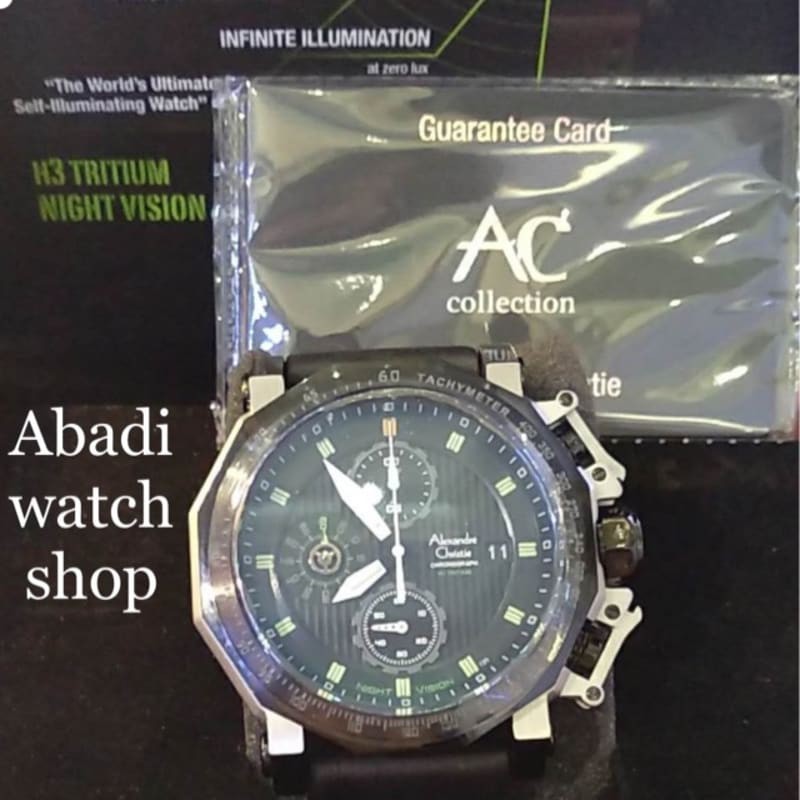 Jam tangan alexandre christie collection night vision cowok kulit