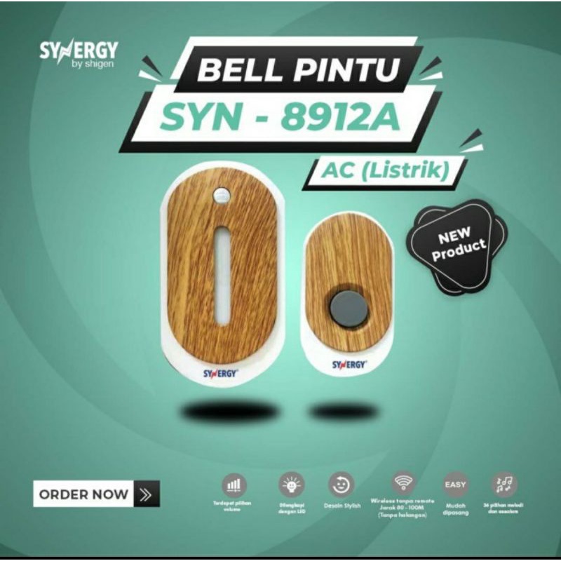 Synergy Bell Remote Kayu AC listrik 1 tombol SYN 8912A