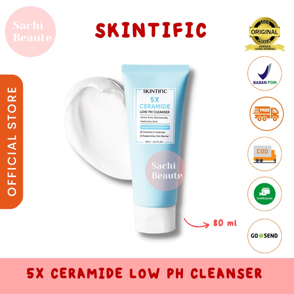 SKINTIFIC Facial Wash Cleanser 5X Ceramide Low pH Gentle Cleanser For Sensitive Skin 80Ml 15ml Bpom Original