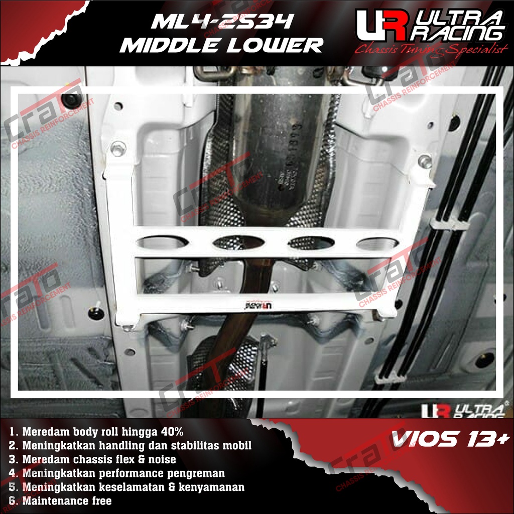 Aksesoris Stabiliser ULTRA RACING Safety Bar - Middle Lower Bar 4 Points - Toyota Vios 13+ - ML4-253