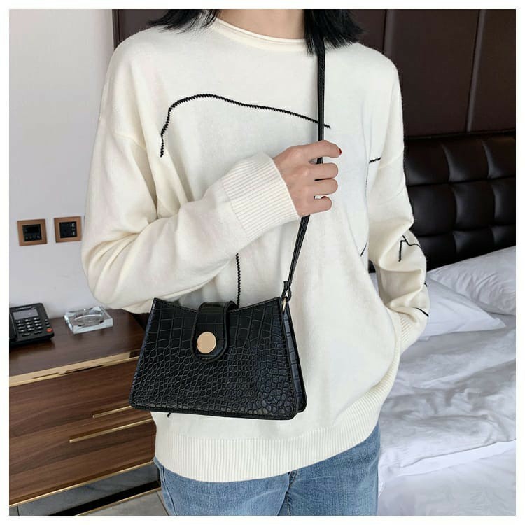 SELEMPANG  TAS KECIL IMPORT KULIT CROCO MURAH FASHION KOREA HITAM WANITA ZERZA BATAM
