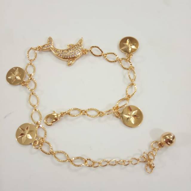 Gelang tangan wanita Rumbai koin ikan riasan wanita fashion Titanium gold 18 k