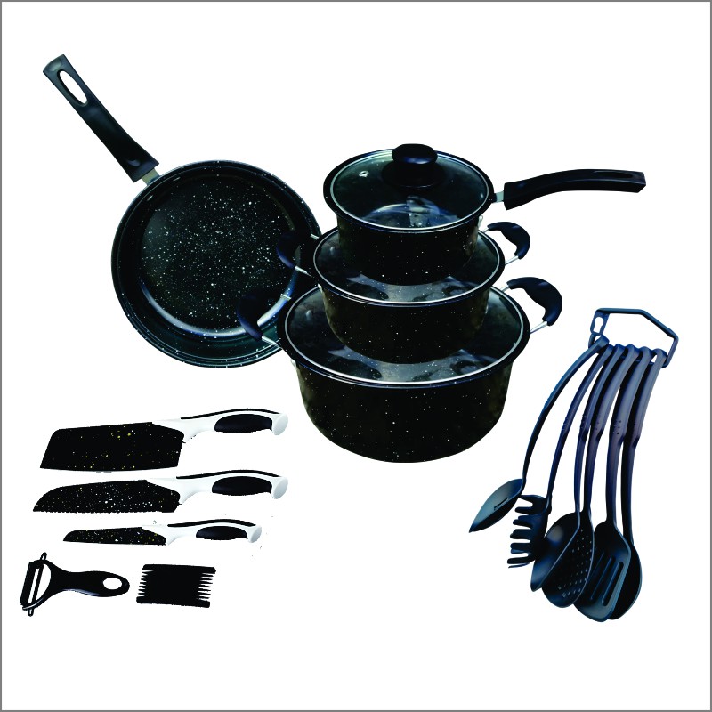 Panci set anti lengket Teflon Panci Set Warna Cookware Frypan 18 Pcs