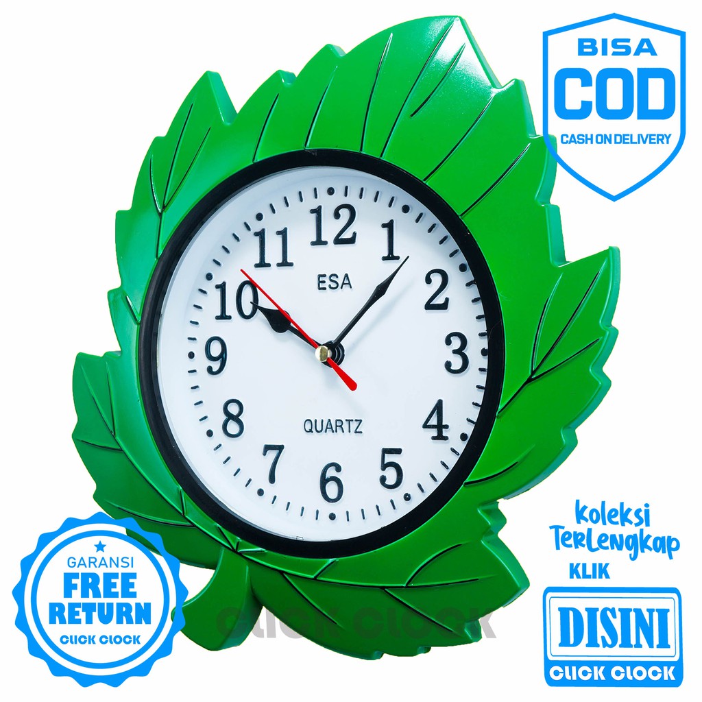 Jam Dinding Unik Minimalis Bentuk Daun Hiasan Dinding Murah Wall Clock ESA 132