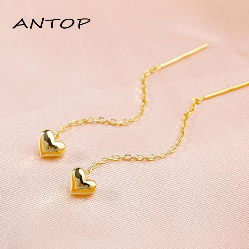 Anting Tusuk Gantung Bahan Silver Desain Hati Gaya Trendy Untuk Wanita