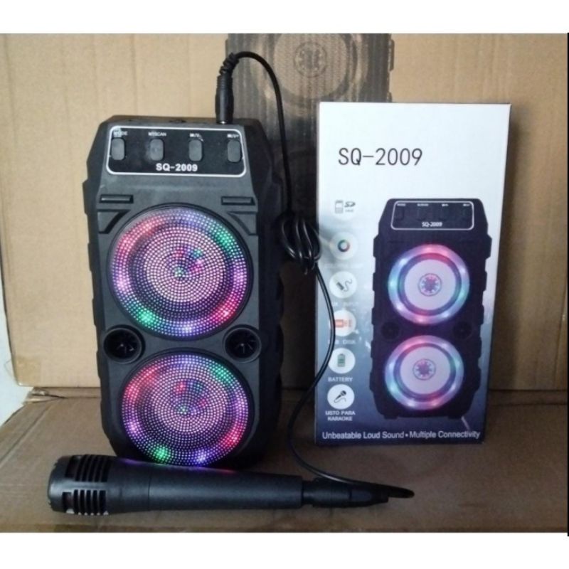 Speaker Bluetooth Karaoke SQ2009 Speaker Aktif Free Mic dual speaker Salon Aktif Portable Radio Fm Speaker Wireless Led