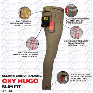  Celana  Chino Panjang  Pria  Stretch Slim Fit Katun Oxy Hugo  