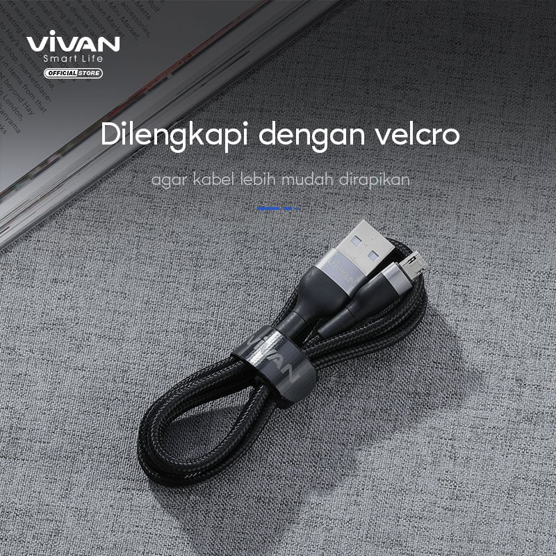 Kabel Data VIVAN VXM100 Micro USB Android 1M Fast Charging 2.4A - Garansi Resmi 1 Tahun