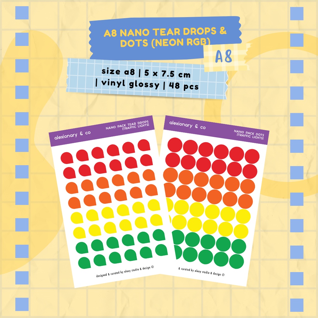 

Journal Planner Nano Tear Drops & Dots Sticker [Neon] | A8 5 x 7.5 cm | stiker murah jurnal scrapbook planner mini kecil deco cute