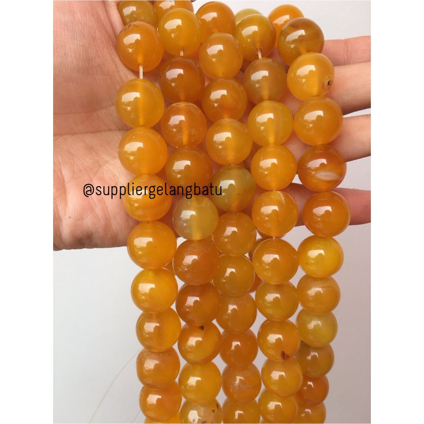 batu gelang kalung 16mm YELLOW AGATE glossy kuning agatis premium akik aksesoris craft pria wanita