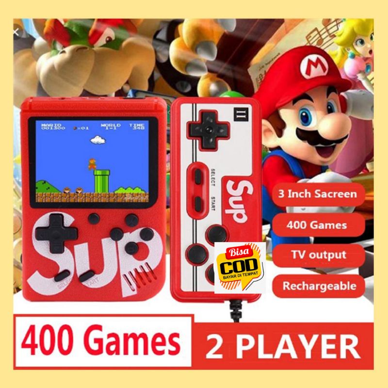 Game Boy 2 Player Retro FC SUP 400 in 1 Mini Gameboy Classic Gamepad Plus Stick ready biru