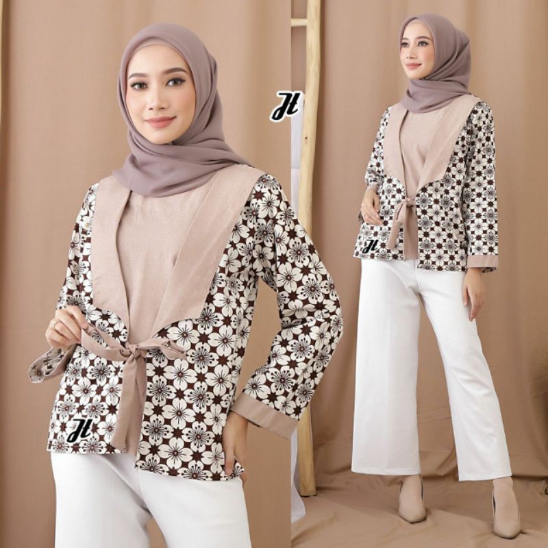 tey-17 Batik wanita ASJ SA HRB026 Kenongo Kemeja Tosca Pendek-Jt coklat