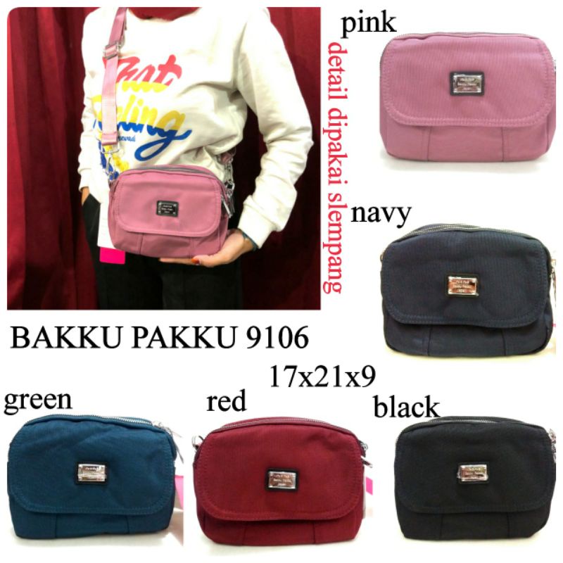 TAS WANITA IMPORT SLEMPANG/SLING BAG BAKKU PAKKU 9106 WARNA GREEN RED BLACK NAVY PINK TERBARU HARGA MURAH