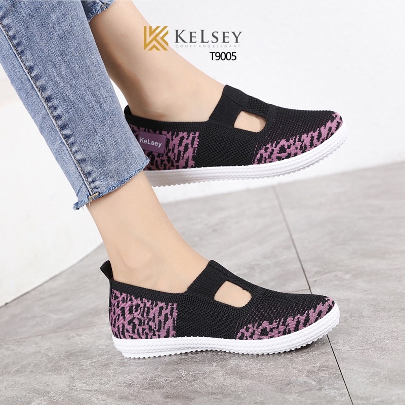 (GRATIS ALAS KAKI) Kelsey Sepatu Flyknit Flat Shoes Wanita / Sepatu Slip On Wanita  T9005