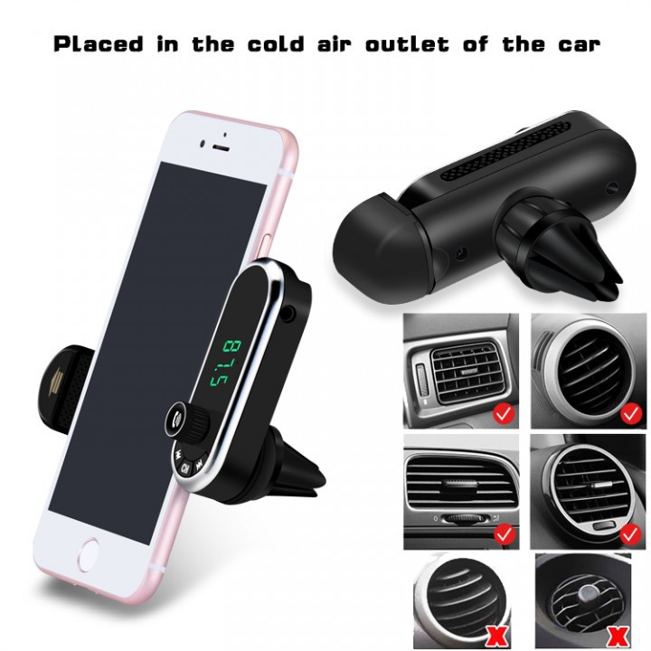 F1 Bluetooth FM Transmitter AUX TF Card MP3 Car Charger Phone Holder