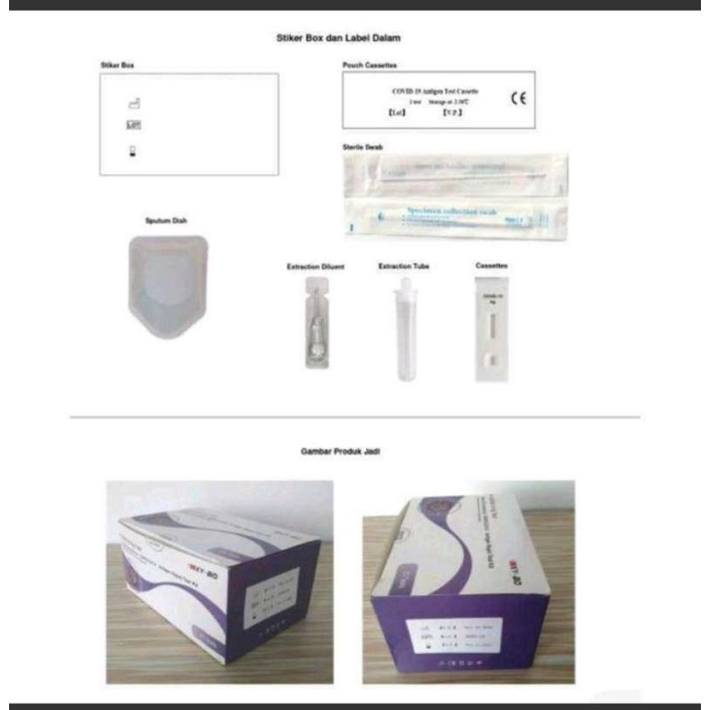 Test Antigen dari saliva dan tenggorokan atau hidung.