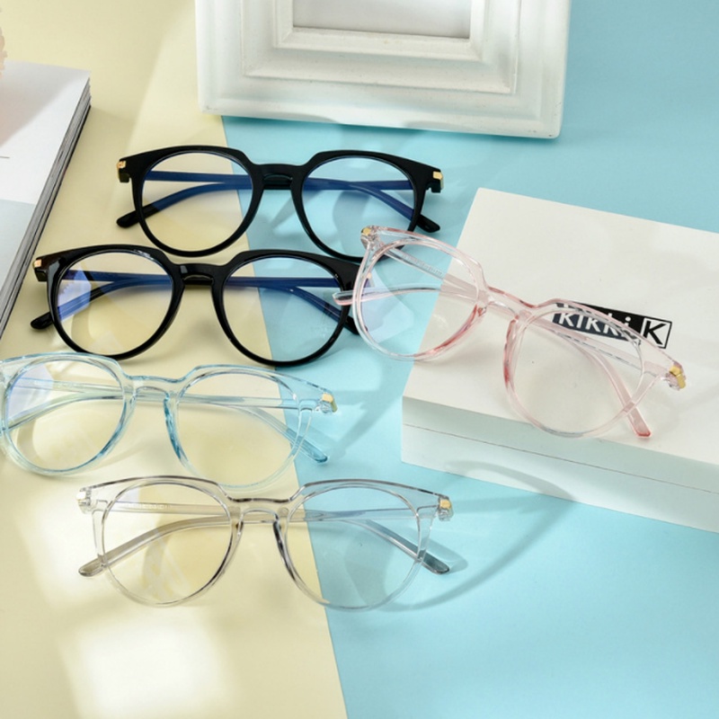 (YUZHU) Korea Fashion Bingkai Kecil Oval Anti Cahaya Biru Kacamata Vintage Fashion Transparan Frame Eyeglasses Unisex