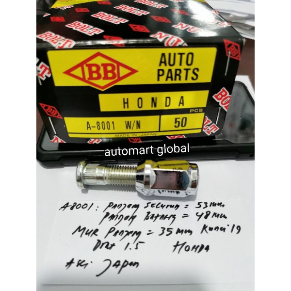 Baut roda honda jazz crv brv mobilio 53mm asli japan