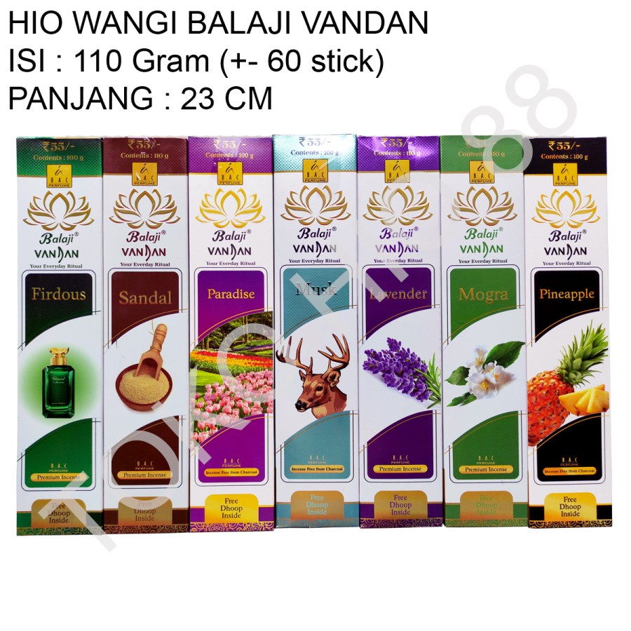 Hio harum Dupa Wangi Aromaterapi Merk balaji Vandan Incense stick Rectagonal Kemasan Kotak Premium
