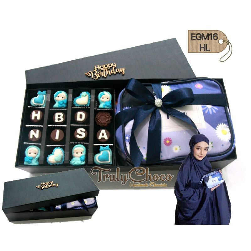 

kado ulang tahun special cokelat trulychoco dengan mukena parasut