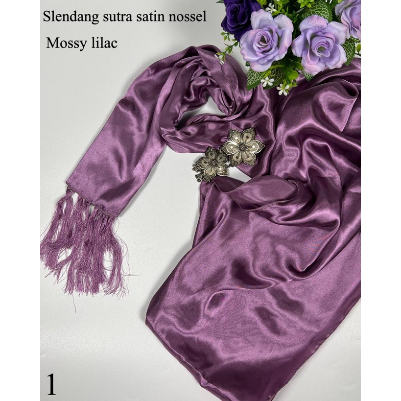 Selendang Satin Silk Ronce / Selendang Satin Silk Nossle / Selendang Satin Sutra Ronce-Mossy Lilac