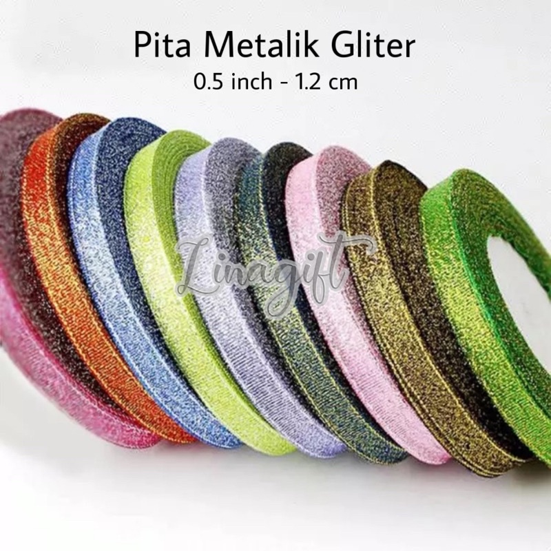 ( 3 Meter ) PITA METALLIC GLITTER - 0.5 IN / 1.2 CM / 1/2 INCH PITA METALIK GLITER HIASAN KADO PARCEL HAMPERS SOUVENIR GOODIE BAG - DEKORASI RUANGAN PESTA - RANGKAIAN BUKET BUNGA FLORIST DIY