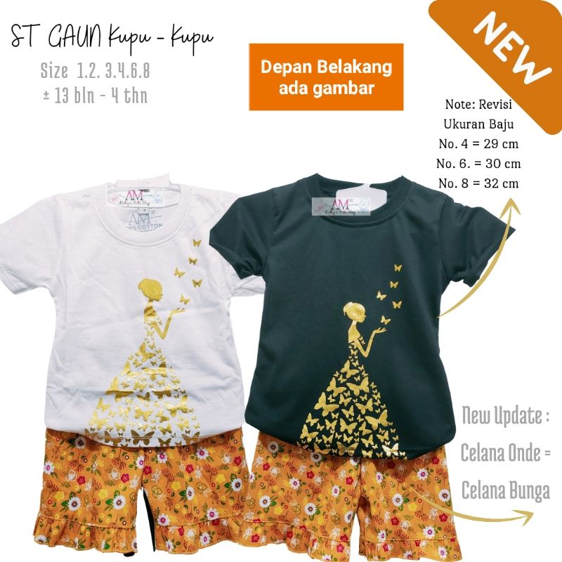 Setelan Anak Perempuan Fullprint &quot;GAUN KUPU-KUPU&quot; Size 1-5 tahun merk. AM27