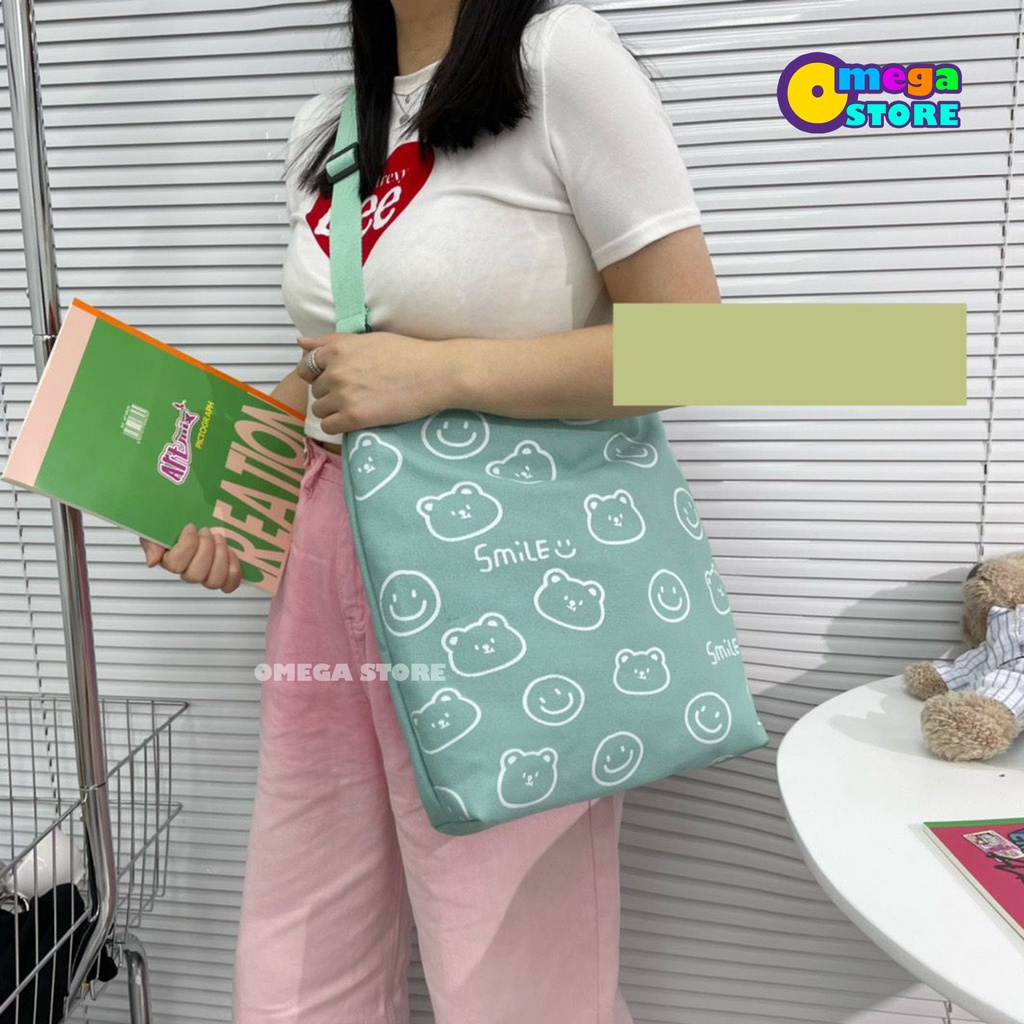 ToteBag Wanita Motif Smile Tas Selempang Sekolah Anak Perempuan Tas JinJing Bahan Kanvas Premium  -  252