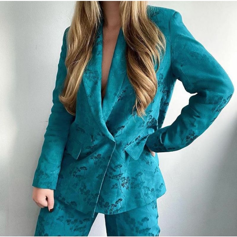 One Set Blazer Import Silk /Pants Silk/ Blazer Silk Motif Bunga