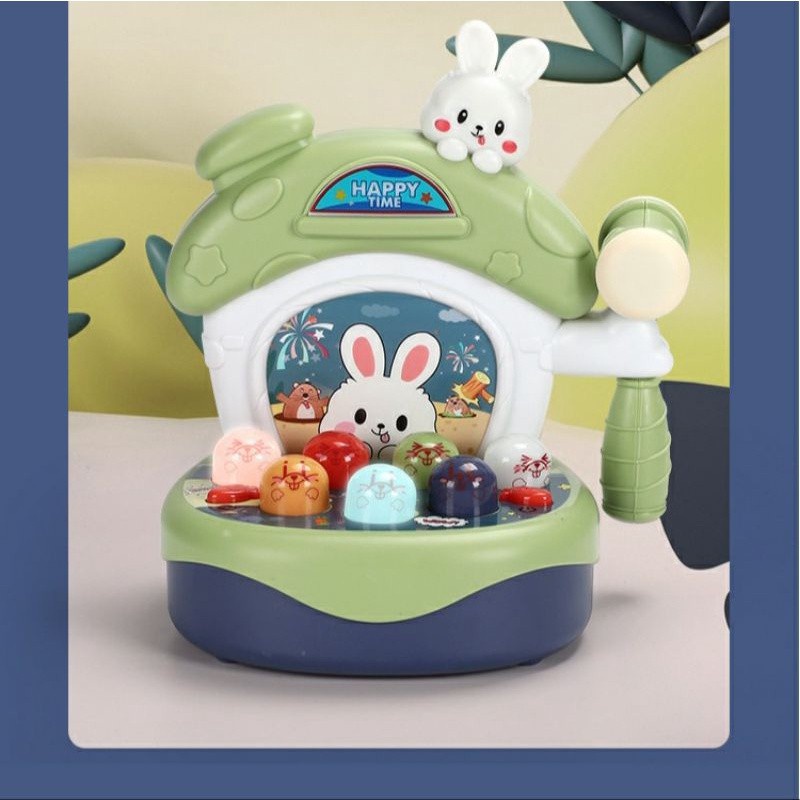 Tma / Mainan Anak Pukul Tikus Lengkap Music Piano Mini / Whack A Mole With Farm Music Piano-Kelinci Hijau
